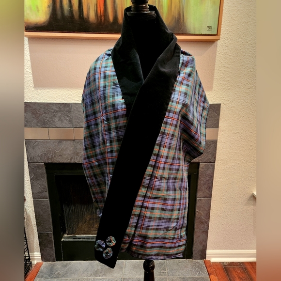 NEW Scottish Plaid Tartan 100% Silk & Velvet Wrap Shawl - Picture 2 of 7
